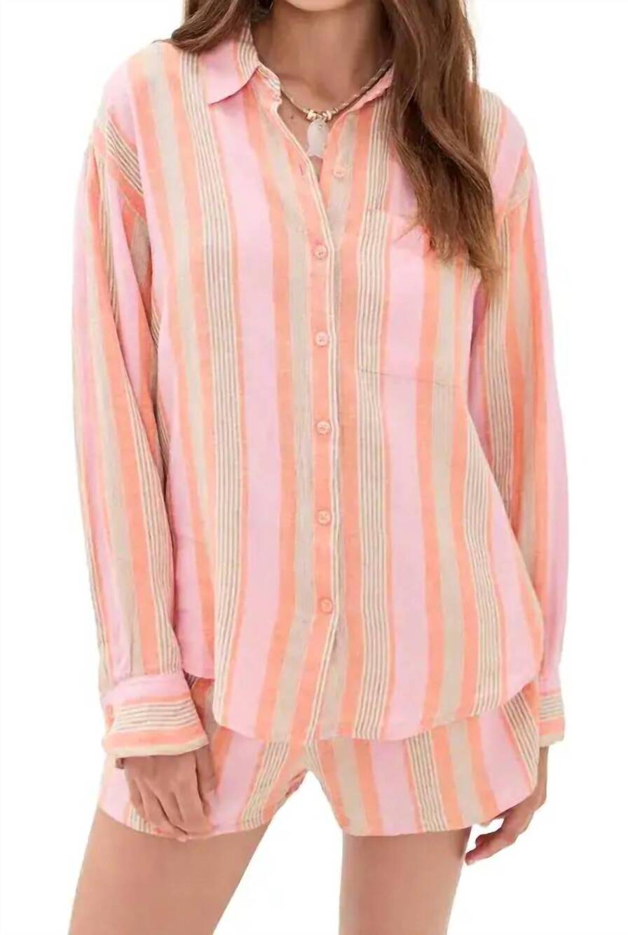 NEW Z SUPPLY perfect striped button up top in tiger lily